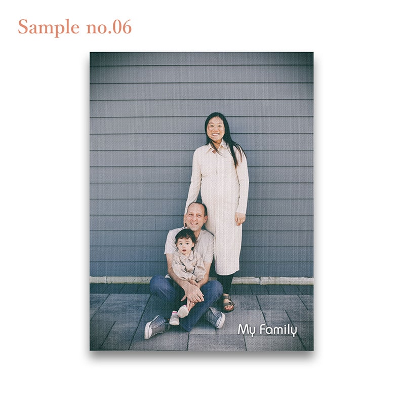 親子3人を写した写真のファブリックパネル